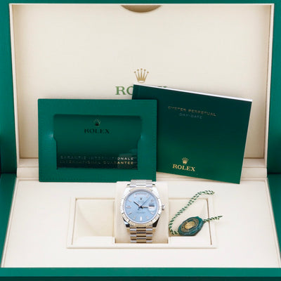 Rolex Day-Date 40 Platinum Ice Blue Baguette Dial 228236 Year: 2025