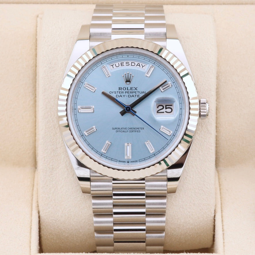 Rolex Day-Date 40 Platinum Ice Blue Baguette Dial 228236 Year: 2025