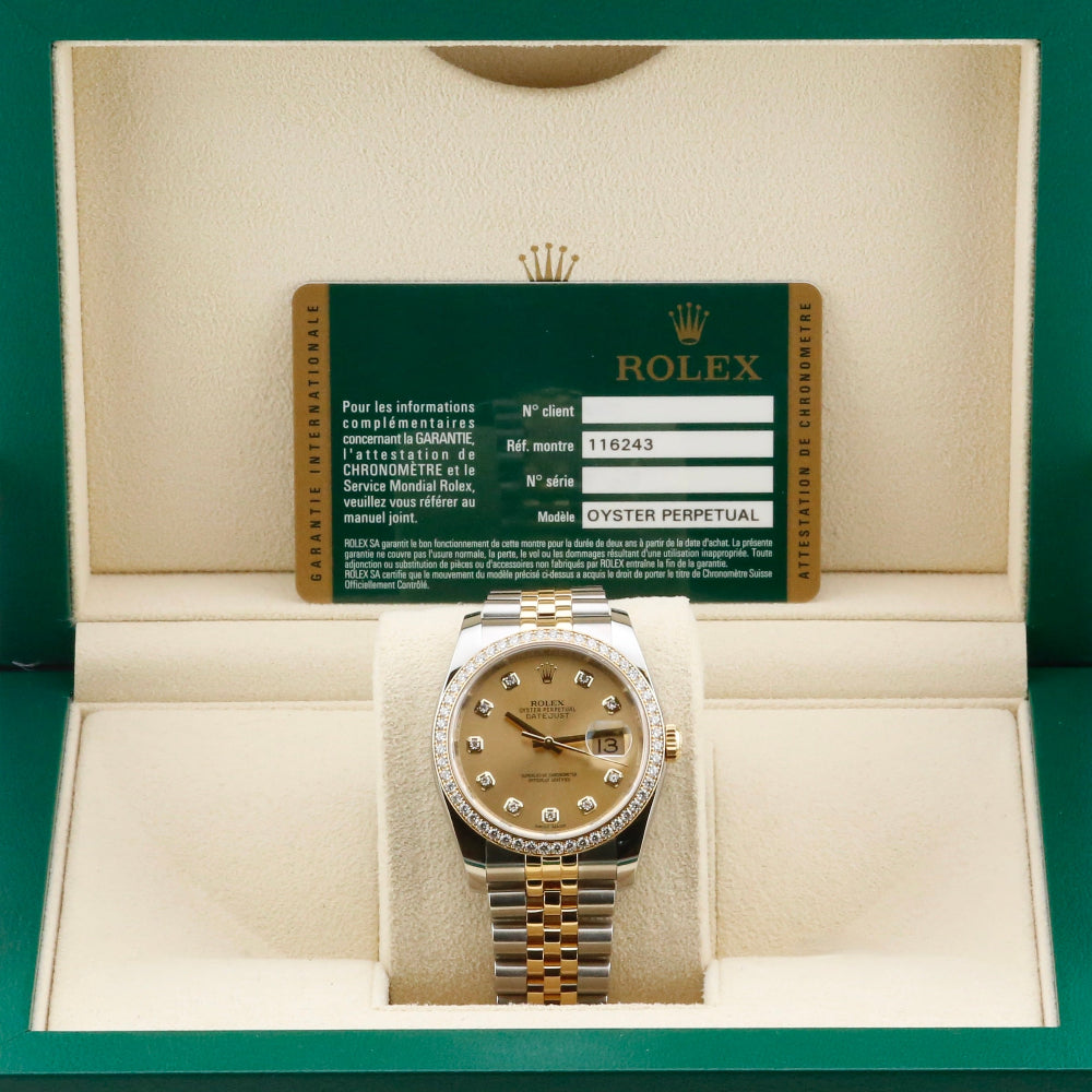 Rolex Datejust 36 Champagne Diamond Bezel 116243 Year: 2015