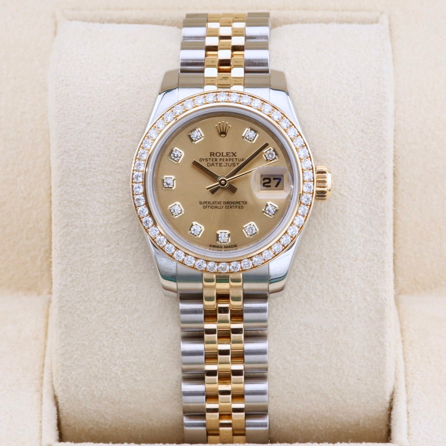 rolex Datejust 26 Champagne Diamond Dial And Bezel 179383RBR Year: 2013