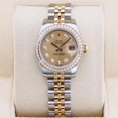 rolex Datejust 26 Champagne Diamond Dial And Bezel 179383RBR Year: 2013
