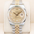 Rolex Datejust 36  116233 Champagne Diamond Dial Fluted Jubilee 36mm Excellent 2010 Box and Papers